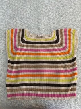 LOFT Striped Ribbed Tank in Neon Yellow, Hot Pink, Brown & Cream